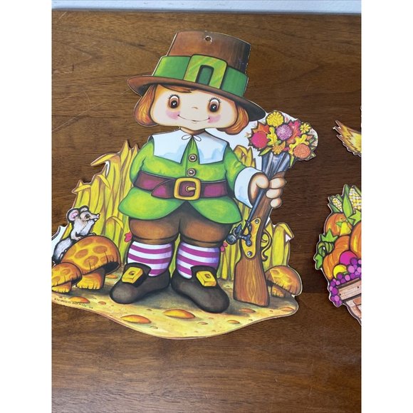 Vintage 1978 Beistle Lot 4 Thanksgiving Decorations Pilgrim 12" Die-cut Decor - Picture 3 of 8